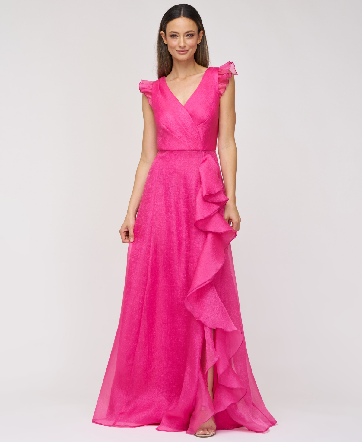 Js Collections Women's Cascading-Ruffle Flutter-Sleeve Gown