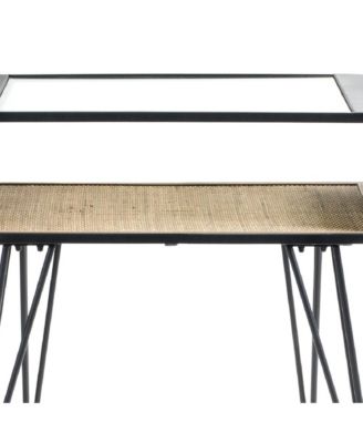 Iron Side Table With Rattan Accent 23.5"H