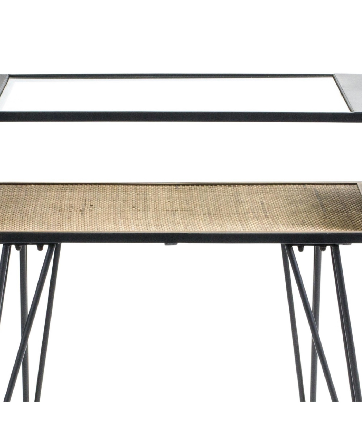 Iron Side Table With Rattan Accent 23.5"H