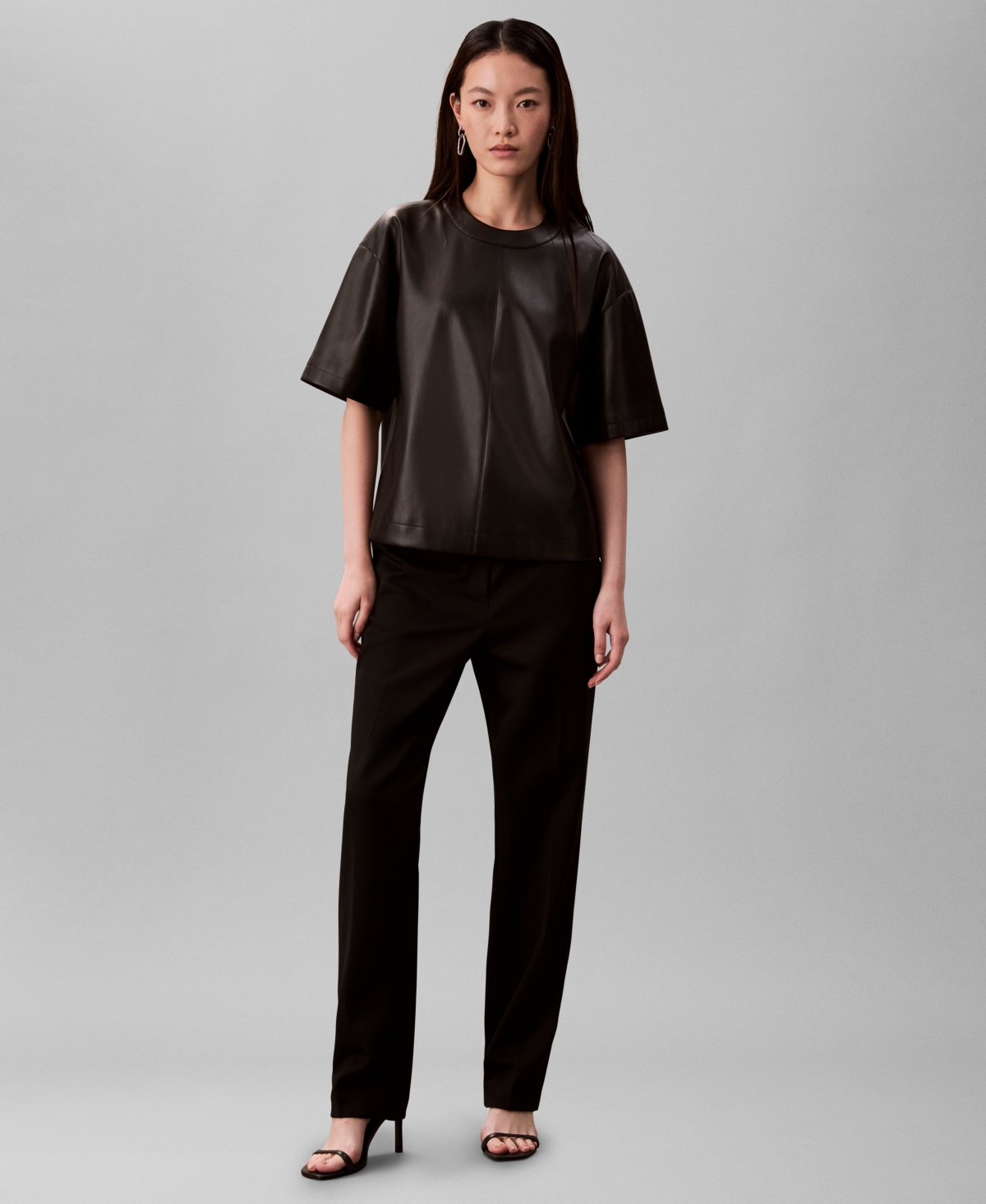 Calvin Klein Women's Crinkled Relaxed Fit Top In Black