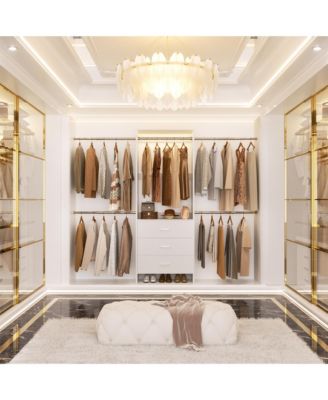 3 Wood Drawers and 4 Retractable Hanging Rods Adjustable Closet System