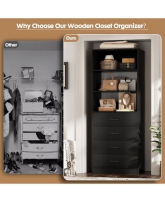 21.3-Inch Closet Drawer System, Walk-In Closet Tower with 4 Wooden Drawers and Shelves
