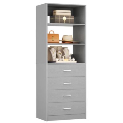 21.3-Inch Closet Drawer System, Walk-In Closet Tower with 4 Wooden Drawers and Shelves