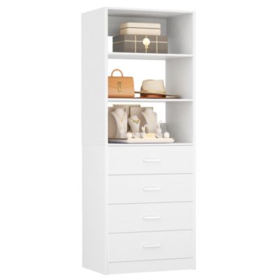 21.3-Inch Closet Drawer System, Walk-In Closet Tower with 4 Wooden Drawers and Shelves