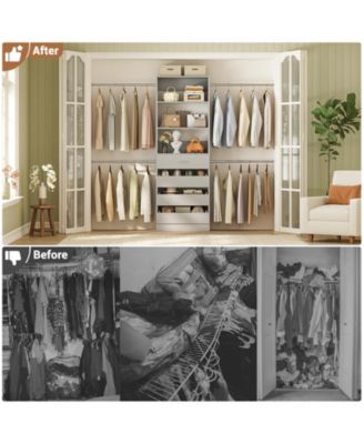 8FT Wall Mounted Closet System with 4 Drawers and 4 Hanging Rods, Garment Rack with Shelves