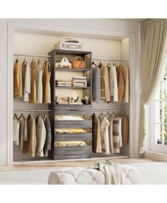 8FT Wall Mounted Closet System with 4 Drawers and 4 Hanging Rods, Garment Rack with Shelves