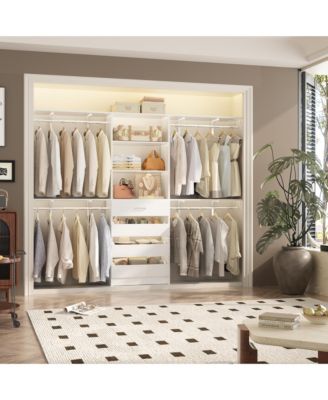 Closet Organizer System with 4 Reversible Shelves, 4 Wood Drawers, and 4 Hanging Rods, 96-Inch Wardrobe Clothes Rack