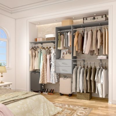 96 Inch Wall Mounted Closet Organizer System with 3 Shelves and Rods, Closet Rack with 2 Drawers