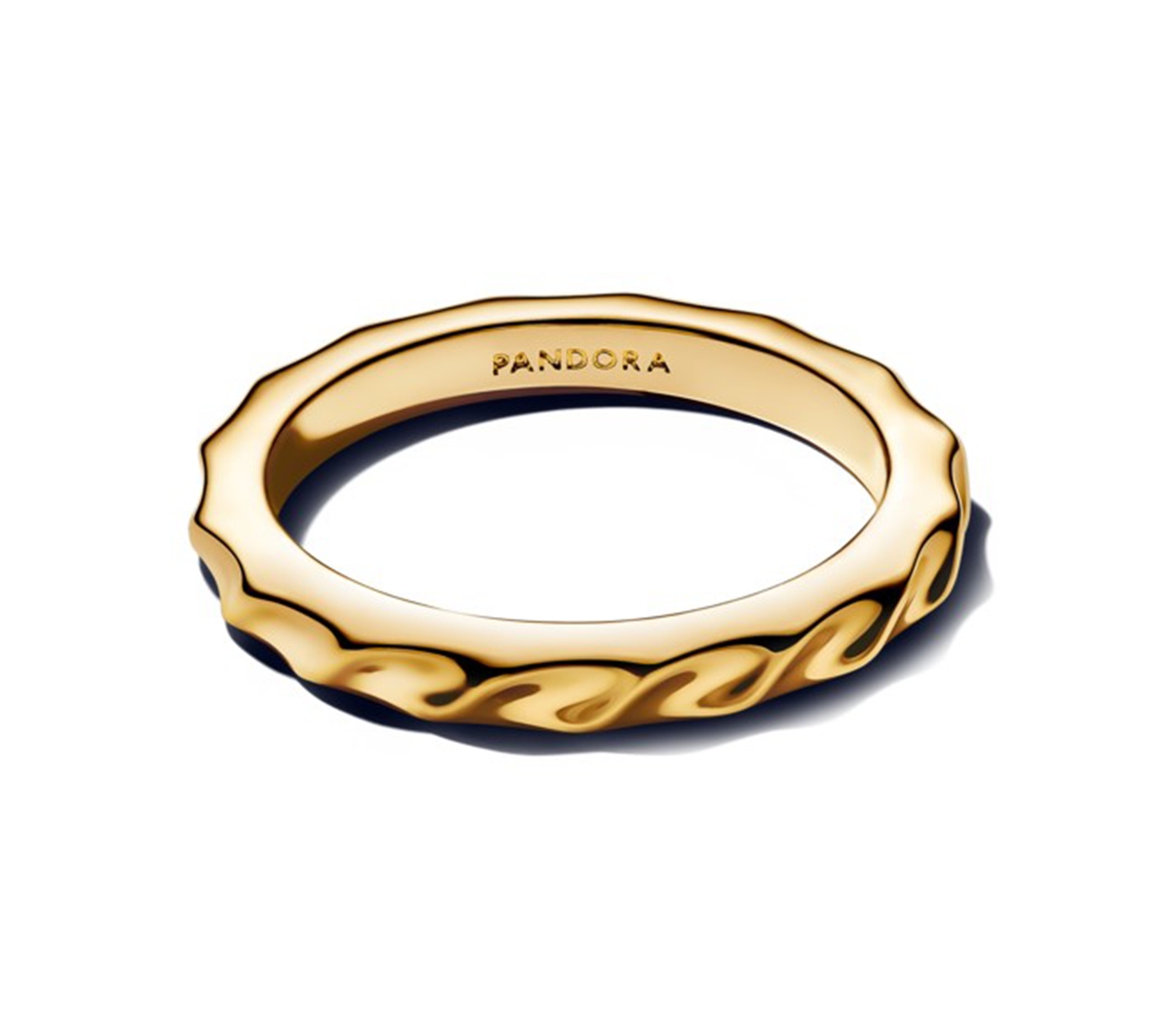 Pandora Rippled 14k Gold Plated Band Ring In Gold