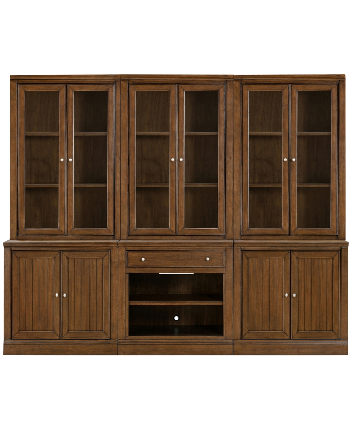 Macy's Amren 3 Stacked 2 Door Hutches With 2 Door Base And Open Base With Drawer In Brown