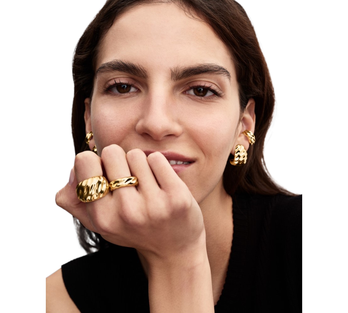 Pandora Rippled Wide Band Ring In Gold