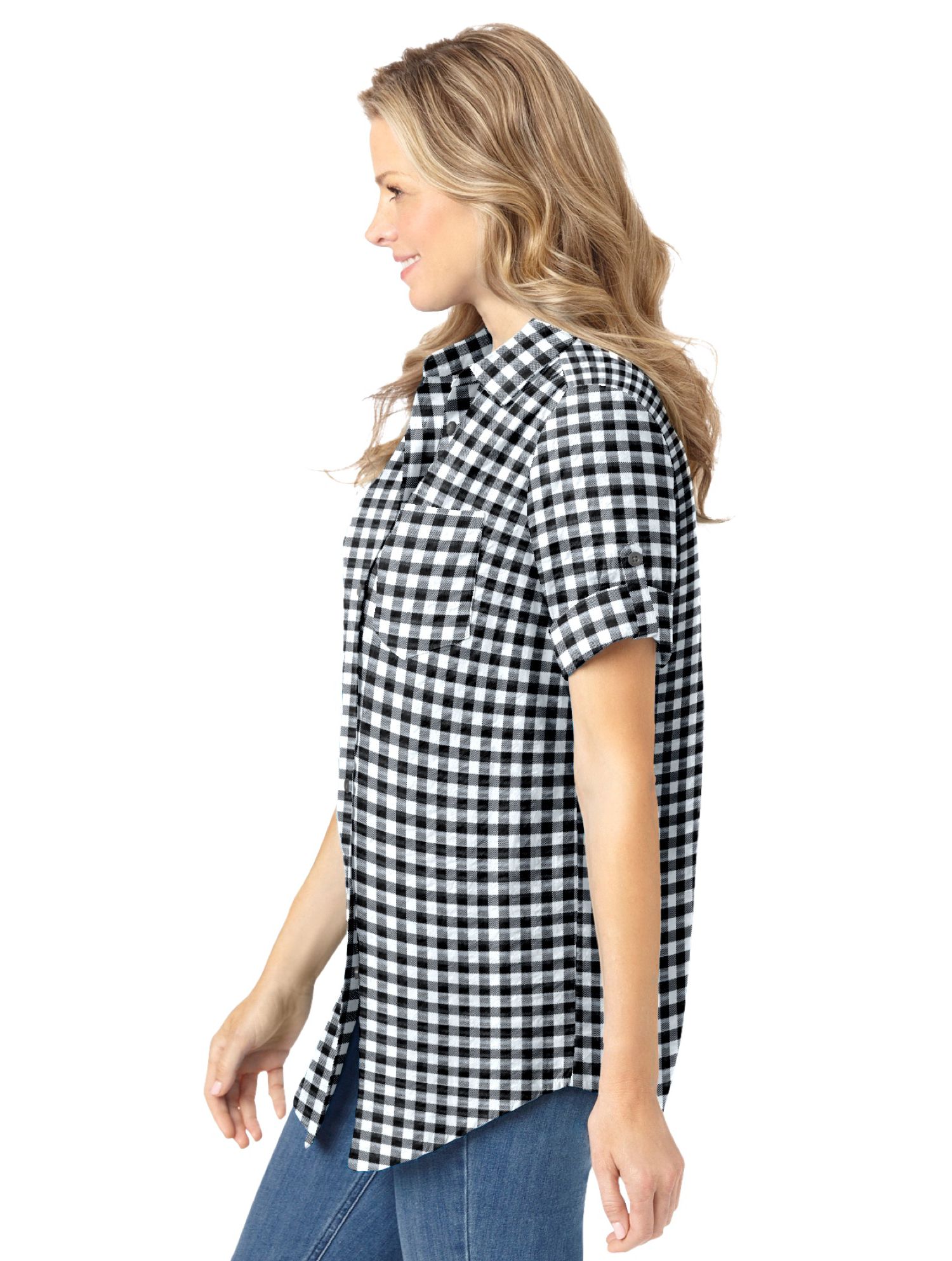 Plus Size Within Short-Sleeve Button-Down Cotton Seersucker Shirt