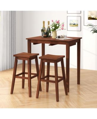 3 PCS Bar Table Set w/ 1 Table 2 Bar Stools Wood Veneered Tabletop Dining Room