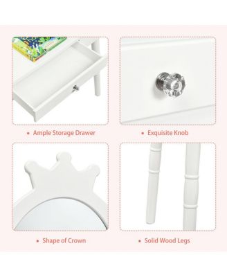 Kids Vanity Makeup Table & Chair Set Make Up Stool Play Set for Children