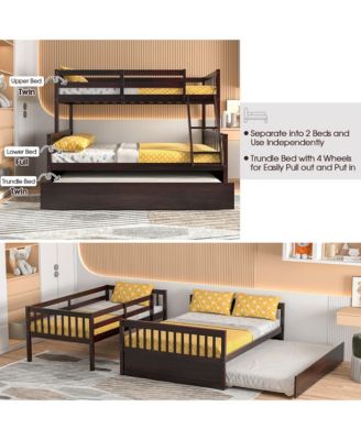 Twin Over Full Bunk Bed with Twin Trundle Convertible Platform Bed