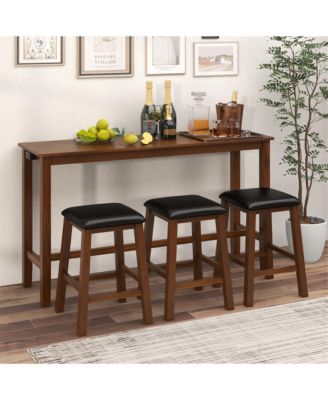 4-Piece Bar Table Set w/ Power Outlet Counter-Height Table & 3 Bar Stools
