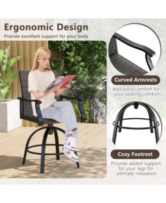 3 PCS PE Wicker Patio Swivel Bar Set Table & Chairs w/ Quick-Drying Foam