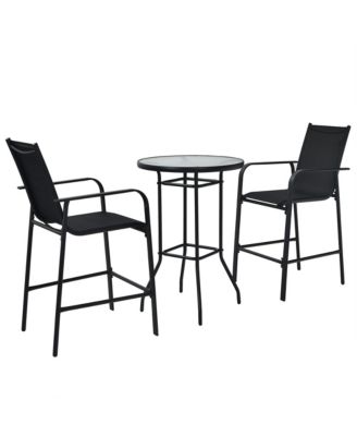 3PCS Patio Bar Set Outdoor Bistro Set w/ 2 Stools & 1 Tempered Glass Table