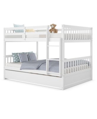Full over Full Bunk Bed Platform Wood Bed Captain's Bed w/ Trundle & Ladder Rail