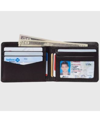 Mens Commuter RFID Bifold Wallet 2 ID Windows Divided Bill Section