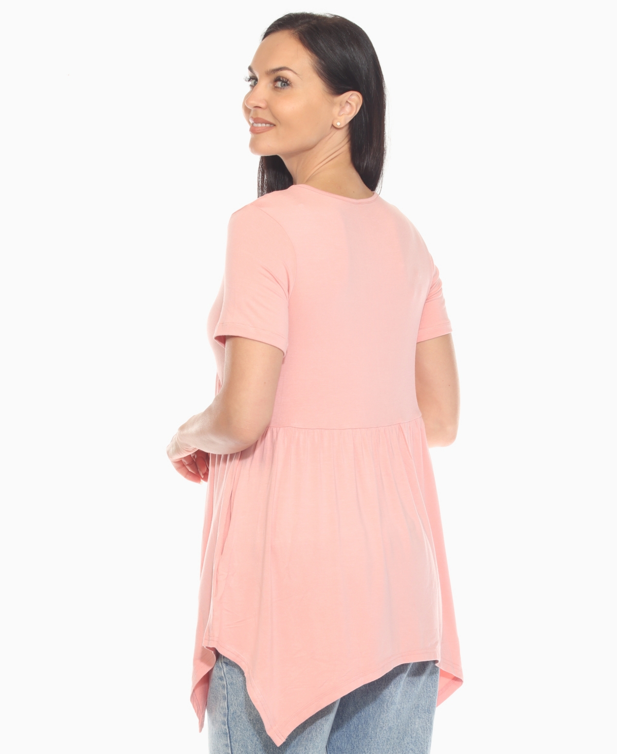White Mark Women's Short Sleeve Shirred Front Knit Tunic Top In Pink