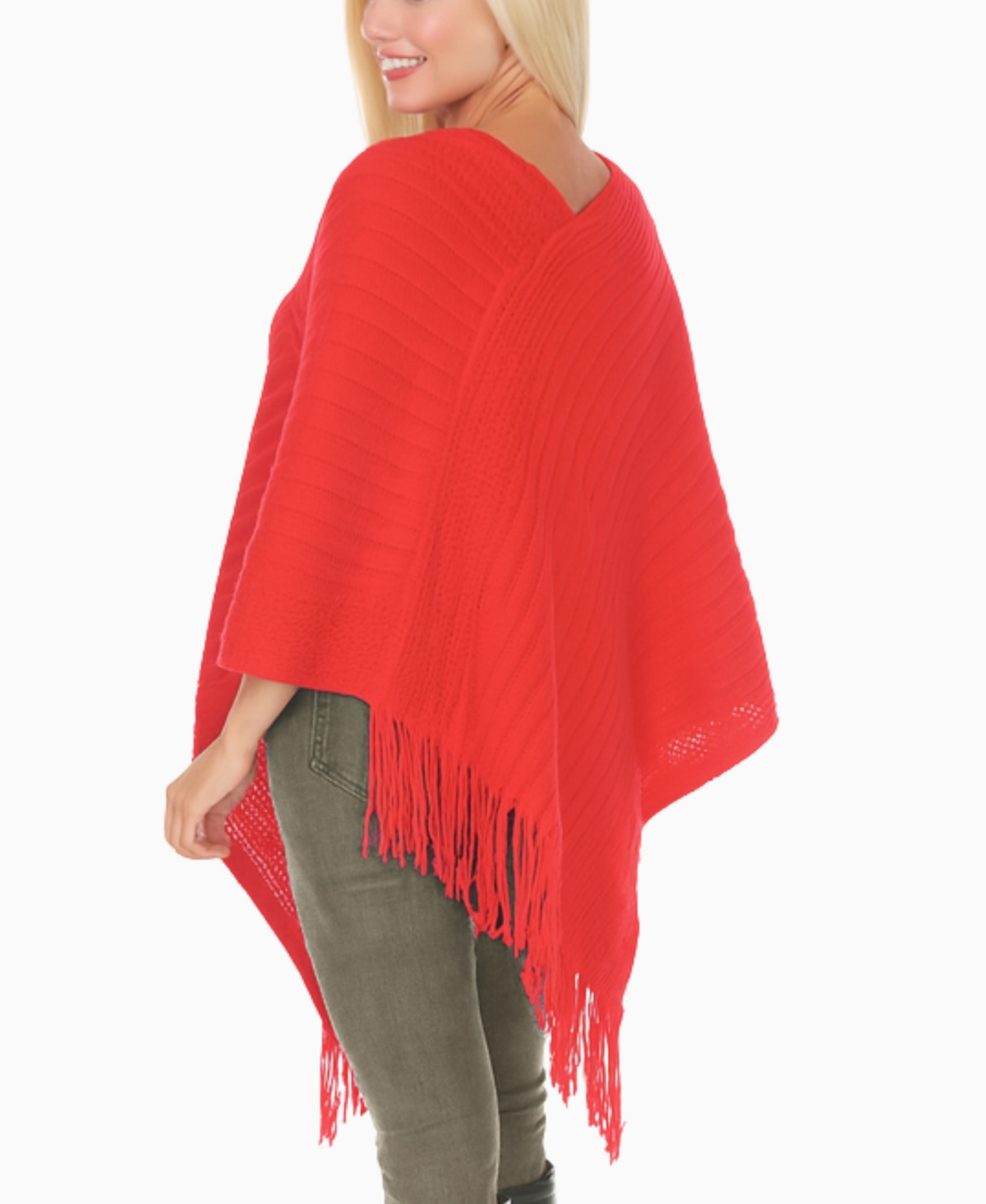 White Mark Women's Pullover Knit Poncho Sweater In Red