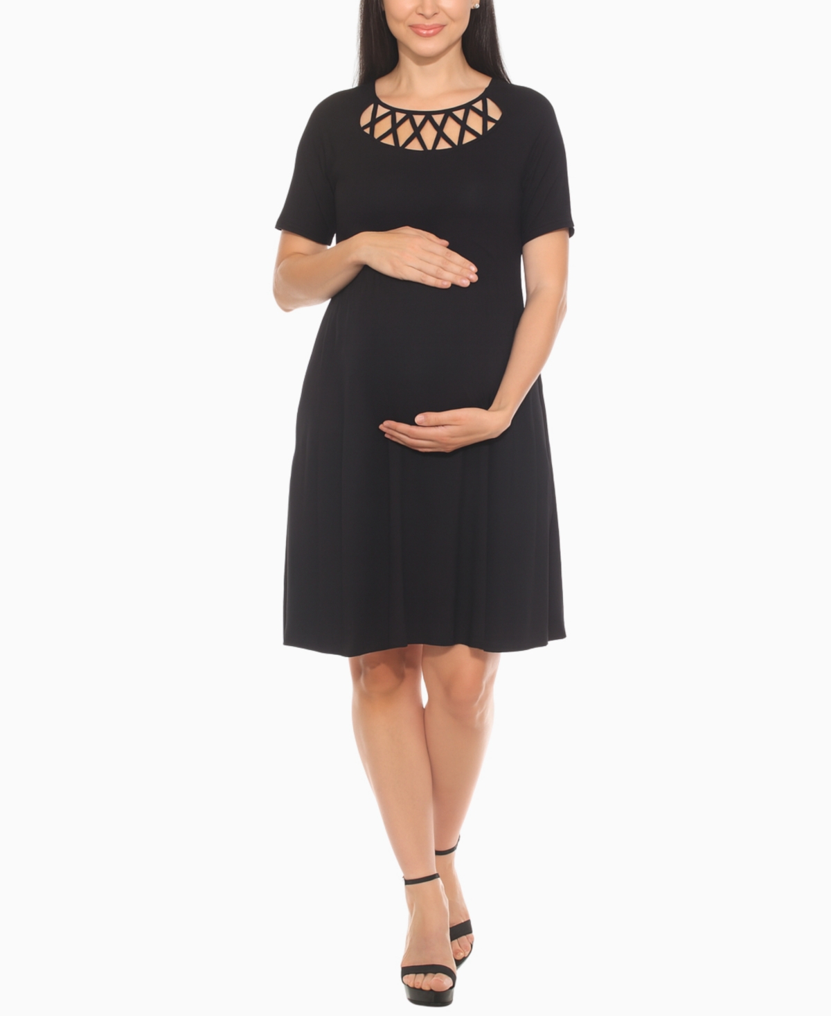 White Mark Women's Crisscross Neckline Maternity Dress In Black