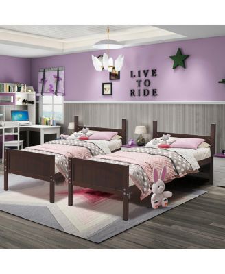 Wooden Twin Over Twin Bunk Beds Convertable 2 Individual Twin Beds