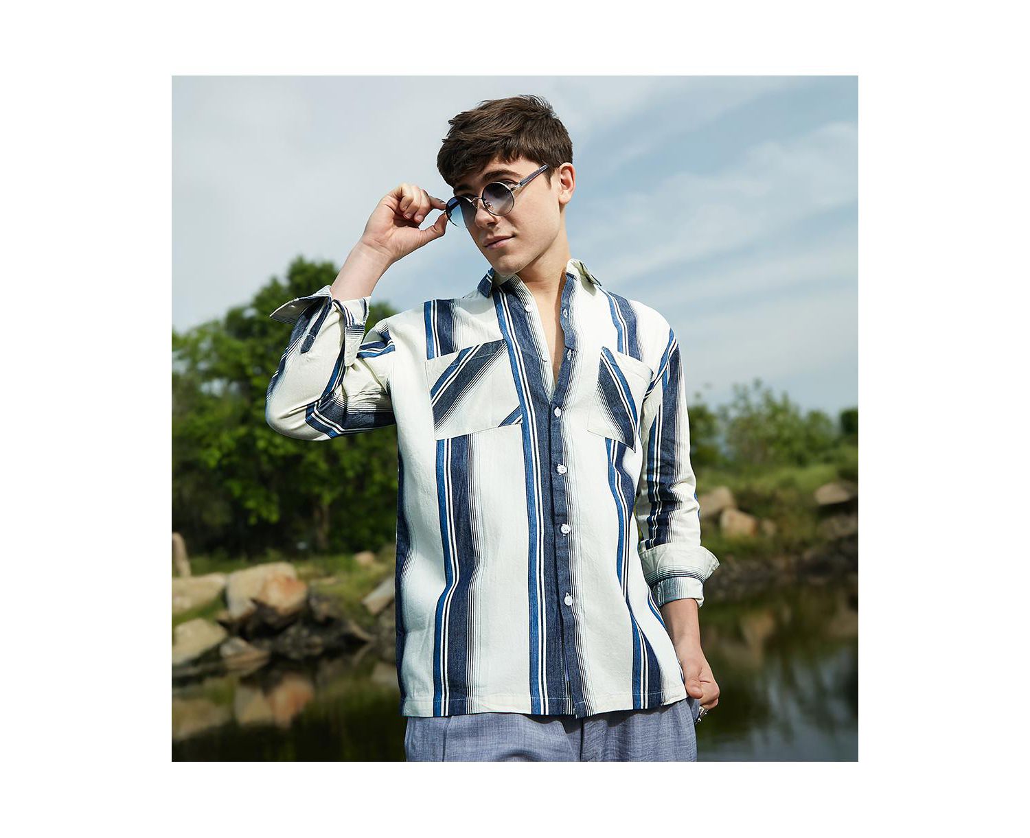 Men's Shadow-Striped Oversized Shirt.