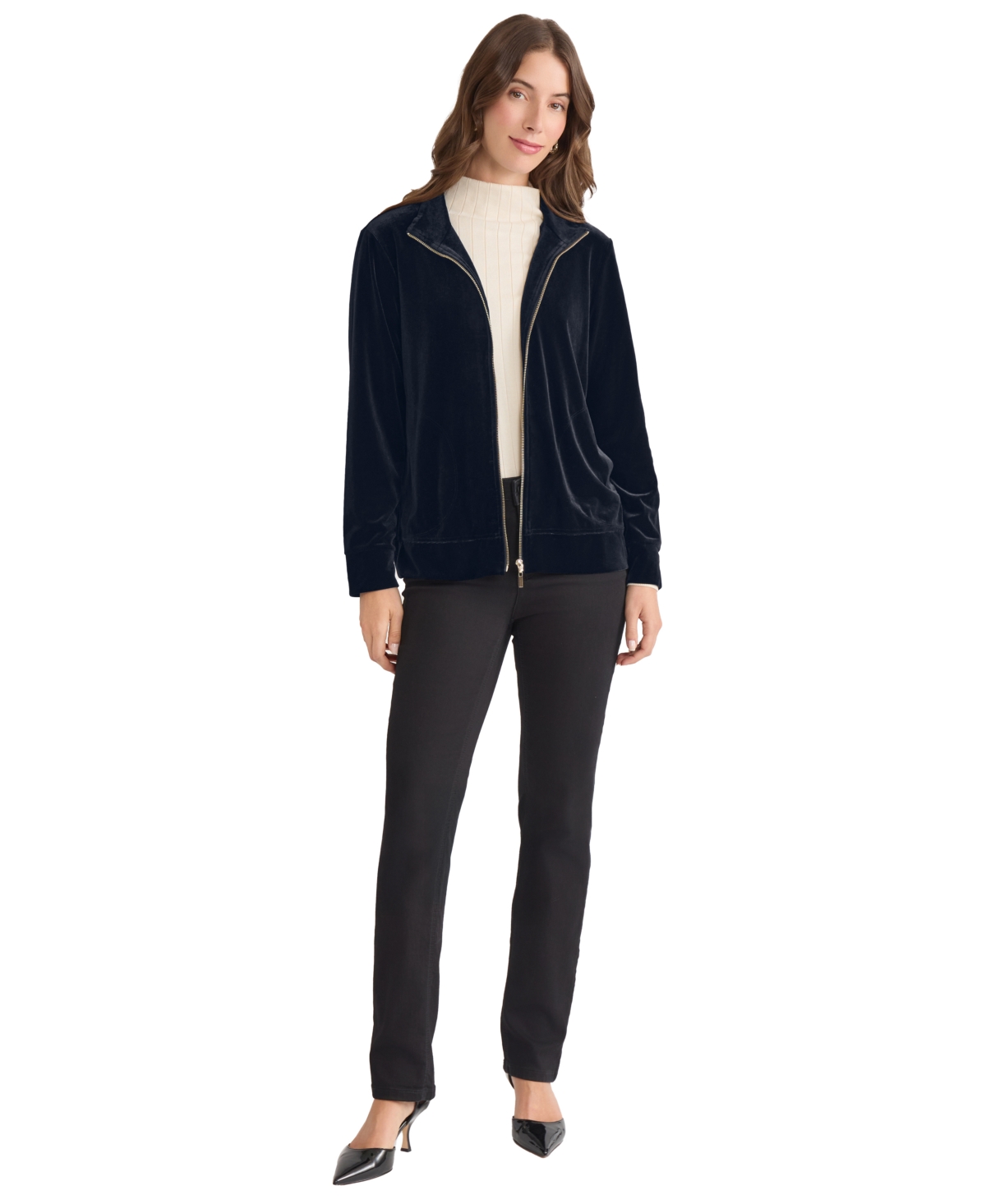 Jones New York Velour Jacket In Blue