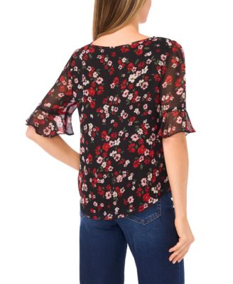 Women's Printed Split Tie Neck Top