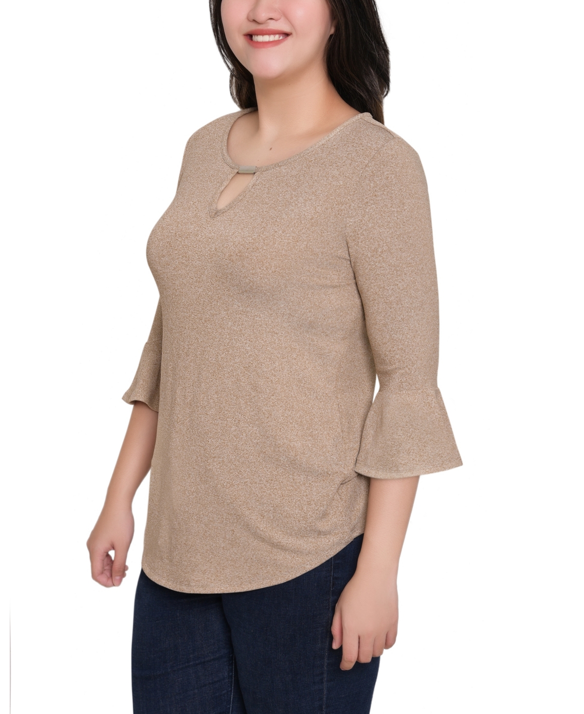 Ny Collection Women's 3/4 Bell Sleeve Pullover Top In Brown