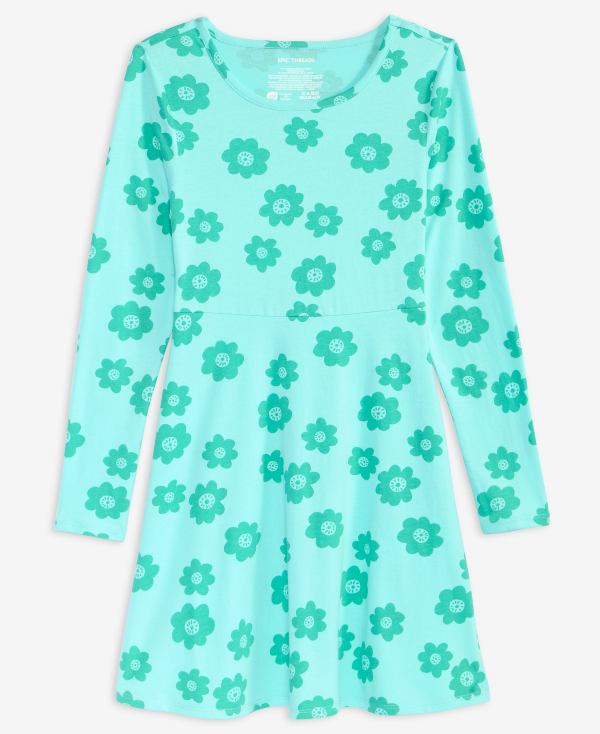 Epic Threads Girls 5-20 Floral Print Long-sleeve Dress, Macy's Exclusive In Green