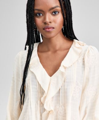 Women's Ruffle Front Long-Sleeve  Blouse, Exclusively at Macy's 