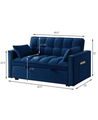 Modern Velvet Loveseat Sofa Bed with Storage & Pull-Out Bed, Compact Sleeper Couch with Adjustable Recline