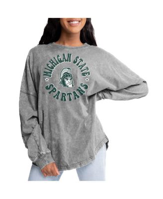 Gameday Couture - Women's Gray Michigan State Spartans Playing Around Faded Wash Oversized Long Sleeve T-Shirt