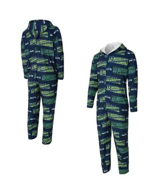 Concepts Sport - Men's College Navy Seattle Seahawks Shuffle All-Over-Print Microfleece Full-Zip Union Suit