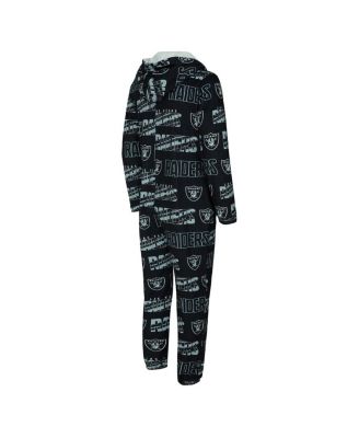 Concept Sport Men's Black Las Vegas Raiders Shuffle All-Over-Print Microfleece Full-Zip Union Suit