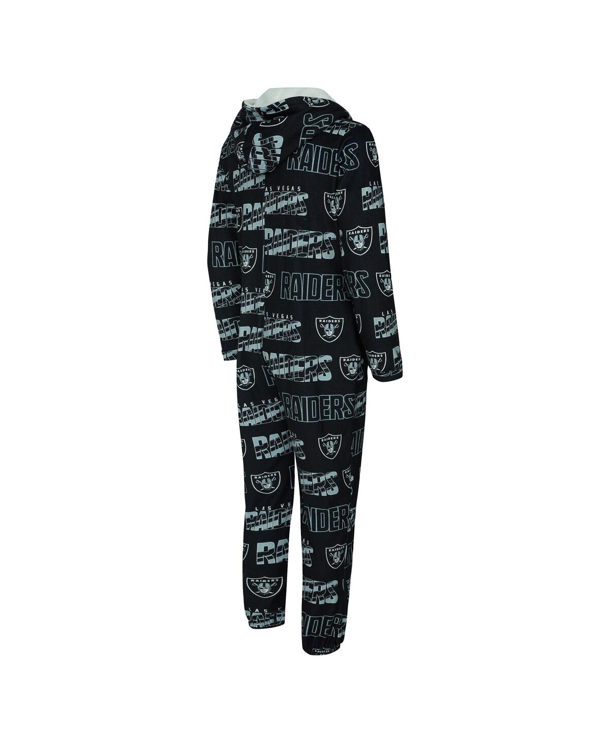Concepts Sport Concept Sport Men's Black Las Vegas Raiders Shuffle All-over-print Microfleece Full-zip Union Suit In Black