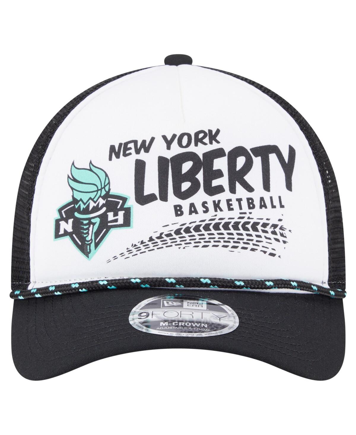 New Era Men's And Women'sâ White/black New York Liberty 9forty A-frame Graphic Trucker Hat In Black