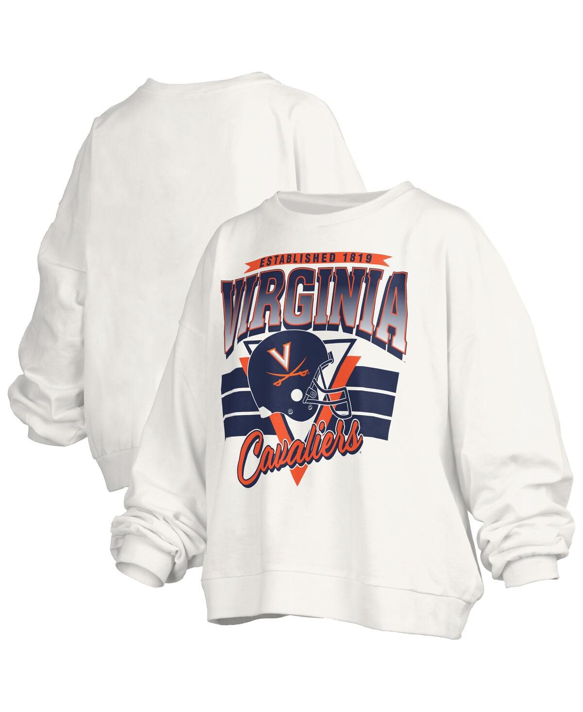 Pressbox Women's White Virginia Cavaliers Oversized Janice Retro Waist-length Pullover Sweatshirt In White