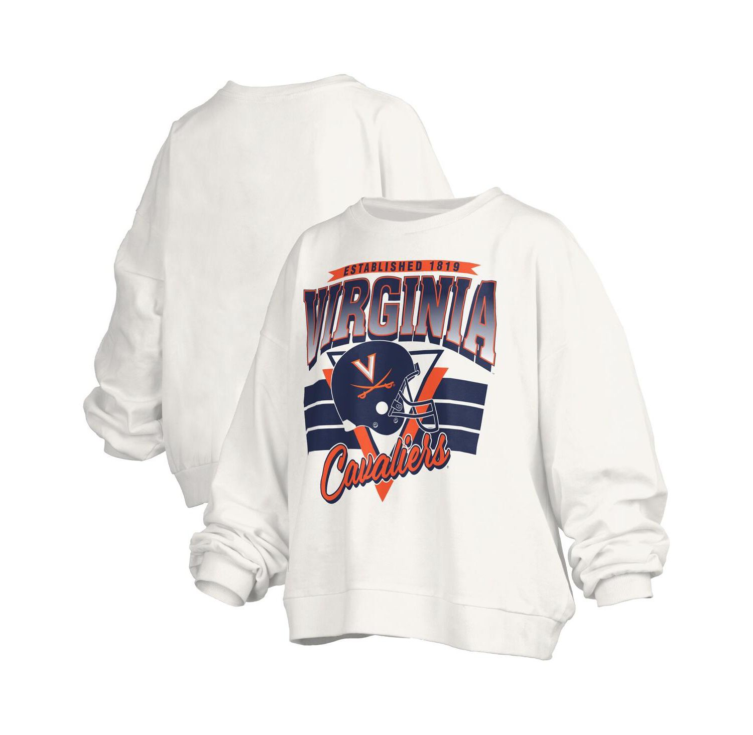 Women's White Virginia Cavaliers Oversized Janice Retro Waist-Length Pullover Sweatshirt