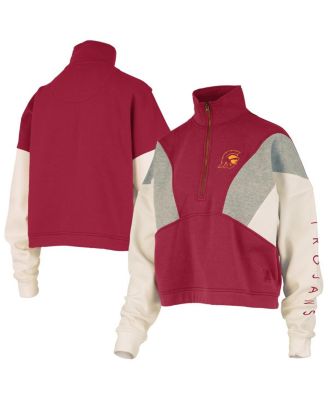 Pressbox - Women's Cardinal USC Trojans Ferrara Color Block Quarter-Zip Sweatshirt