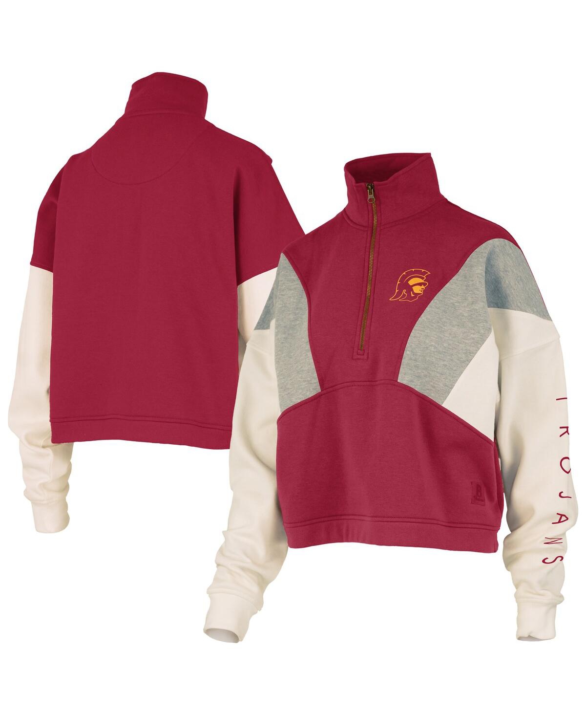 Pressbox Women's Cardinal Usc Trojans Ferrara Color Block Quarter-zip Sweatshirt In Red