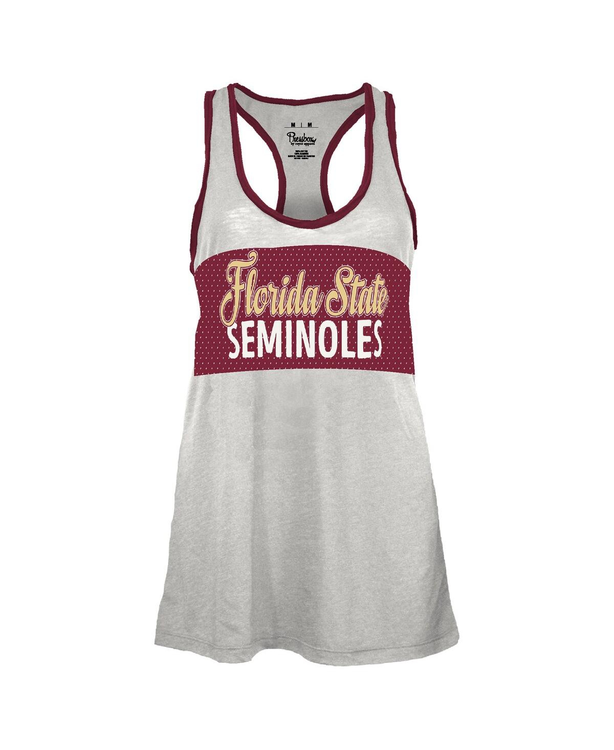 Pressbox Women's White/garnet Florida State Seminoles Tracy Racerback Burnout Tank Top In Gray
