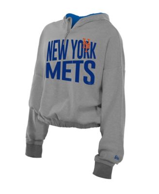 Men's Heather Gray New York Mets Reversed Out French Terry Quarter-Zip Banded Crop Hoodie