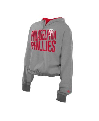 Men's Heather Gray Philadelphia Phillies Reversed Out French Terry Quarter-Zip Banded Crop Hoodie