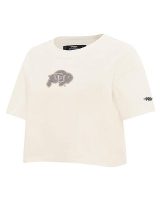 Women's Cream Colorado Buffaloes Reverse French Terry Boxy Cropped T-Shirt