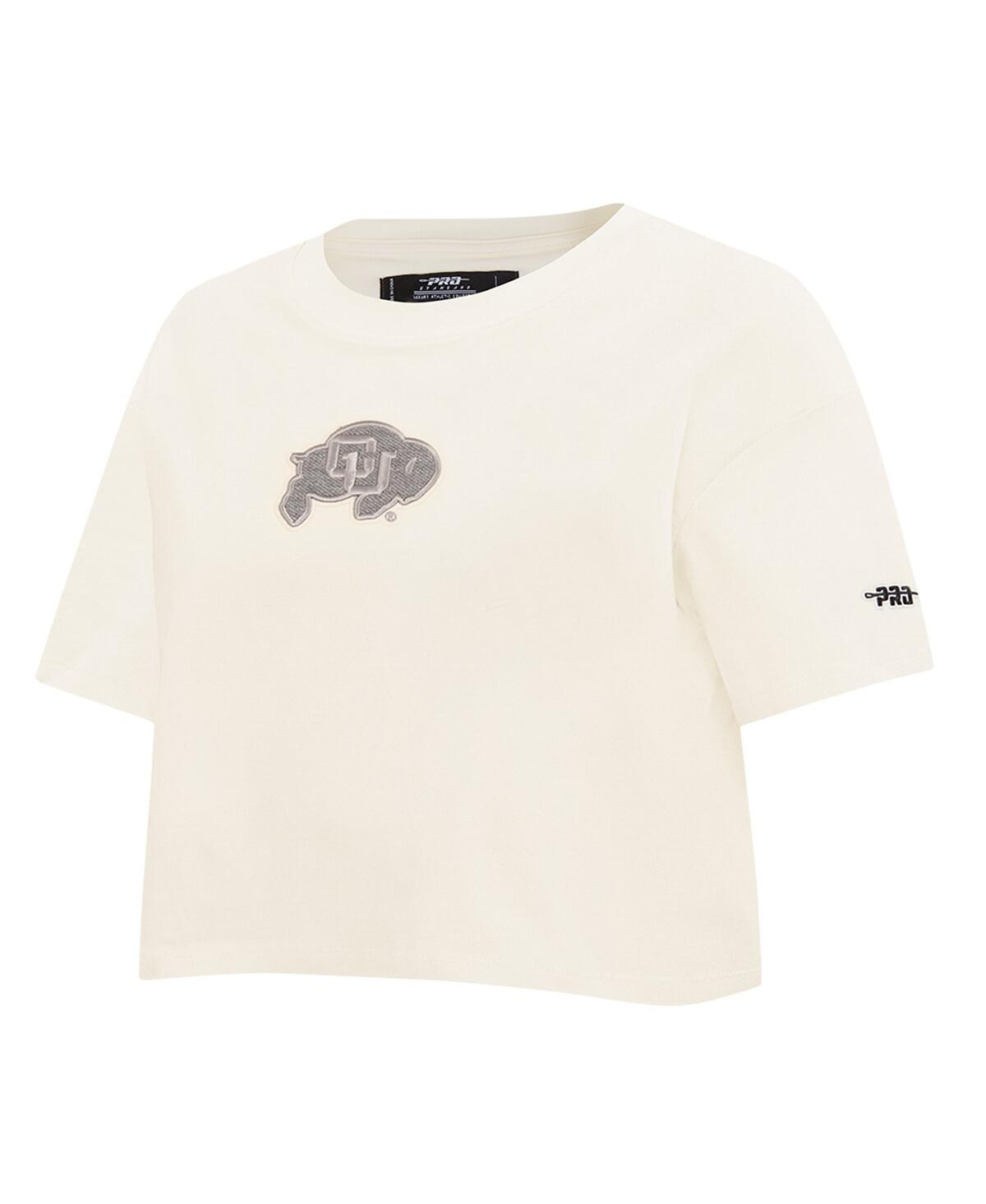 Pro Standard Women's Cream Colorado Buffaloes Reverse French Terry Boxy Cropped T-shirt In Neutral