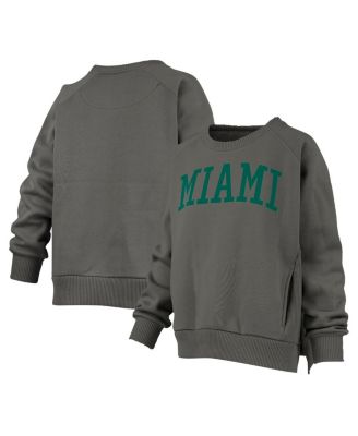 Pressbox - Women's Charcoal Miami Hurricanes Pocketed Raglan Pullover Sweatshirt
